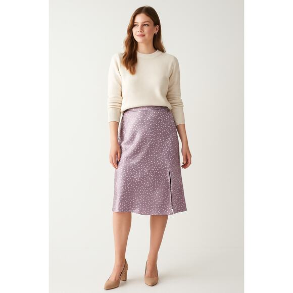 Abercrombie & Fitch Dresses & Skirts - Abercrombie & Fitch Satin Slit Midi Skirt Lavender Polka Dot Small Coquette Fall